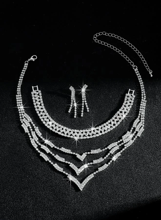 تايك تو طقم مجوهرات 3 قطع عقد وسوار وأقراط منمقة